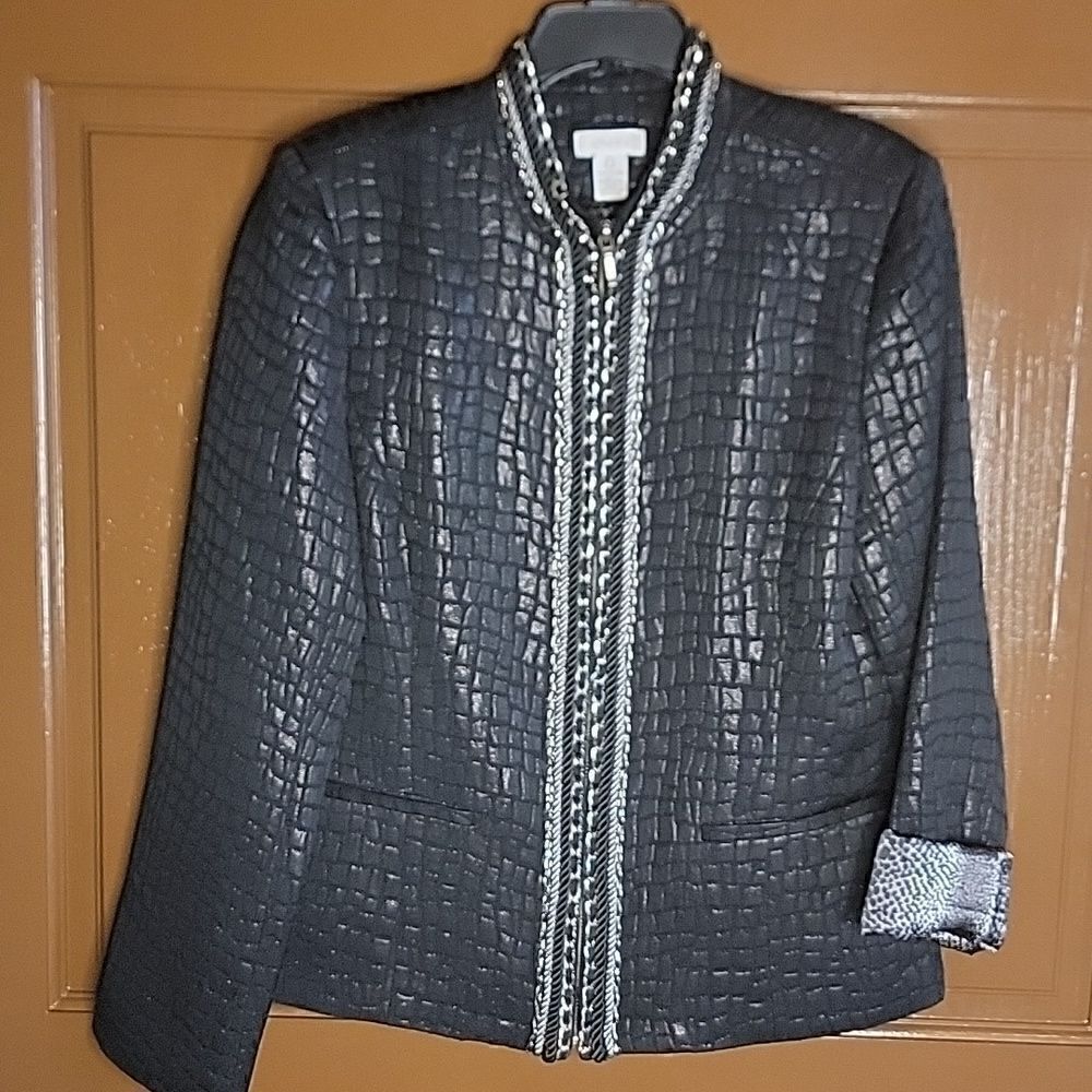 Chico's-Black crock embossed jkt. with chain trim detail. Size 0= 4